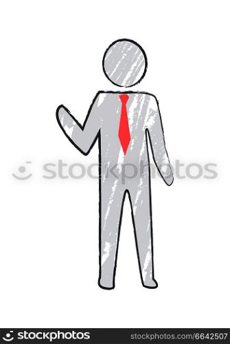 Business person with tie icon isolated on white background. Vector illustration of faceless man with red official tie waving his hand. Businessperson with Tie Icon Vector Illustration