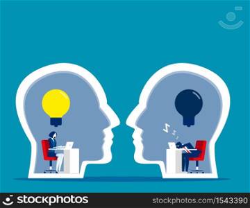 Business person with working and relax. Concept business vector, Work, Bulb, Human head.