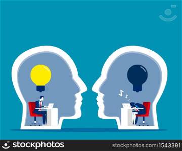Business person with working and relax. Concept business vector, Work, Bulb, Human head.