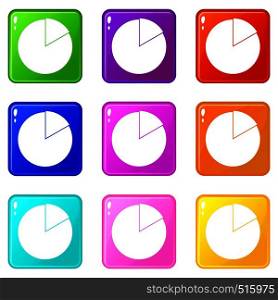 Business pie chart icons of 9 color set isolated vector illustration. Business pie chart set 9