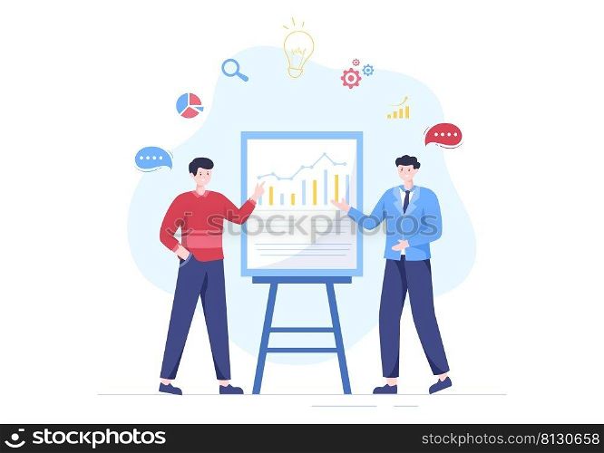 Business Plan Consulting to Financial Analysis, Statistics or Develop for Company Performance in Flat Cartoon Illustration