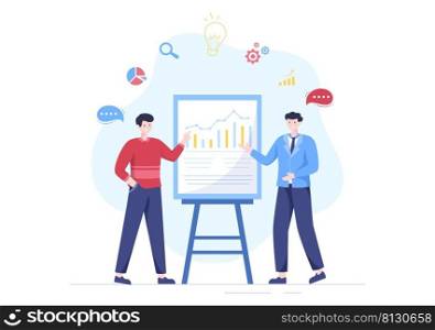 Business Plan Consulting to Financial Analysis, Statistics or Develop for Company Performance in Flat Cartoon Illustration