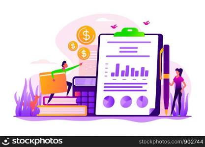 Business plan development services. Financial analysis of business plan and business advisors report. Income and outcome planning, company financial strategy concept. Vector isolated concept creative illustration. Business plan development concept vector illustration