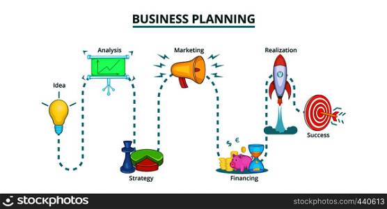 Business plan way banner horizontal concept. Cartoon illustration of Business plan way banner horizontal vector concept for web. Business plan way banner horizontal, cartoon style