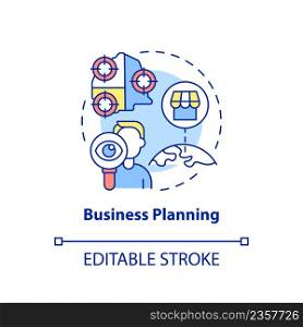Business planning concept icon. Marketing strategy. Enterprising development abstract idea thin line illustration. Isolated outline drawing. Editable stroke. Arial, Myriad Pro-Bold fonts used. Business planning concept icon