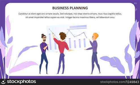 Business Planning Grath Vector Character Banner. Business Man Chart. Digital Marketing Kpi Presentation. Banking Economic Infographic Concept for Website or Web Page. Flat Character Vector Illustration. Data Analysis Grath Vector Character Banner