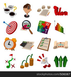 Business planning icons set in cartoon style isolated on white background. Business planning icons set