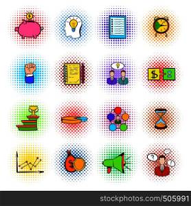 Business planning icons set in comics style isolated on white background. Business planning icons set