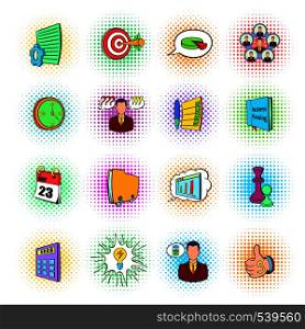 Business planning icons set in pop-art style isolated on white background. Business planning icons set