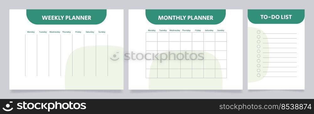 Business planning worksheet design templates set. Printable goal setting sheet. Editable time management s&le. Scheduling page for organizing personal tasks. Arial Regular font used. Business planning worksheet design templates set