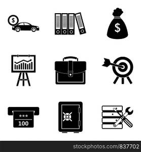 Business portfolio icons set. Simple set of 9 business portfolio vector icons for web isolated on white background. Business portfolio icons set, simple style