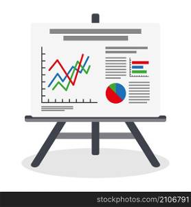 Business presentation icon. Flip chart with growing graph, diagram. Whiteboard. Statistics data analysis business. Vector illustration.. Business presentation icon. Flip chart with growing graph, diagram. Whiteboard. Statistics data analysis business.