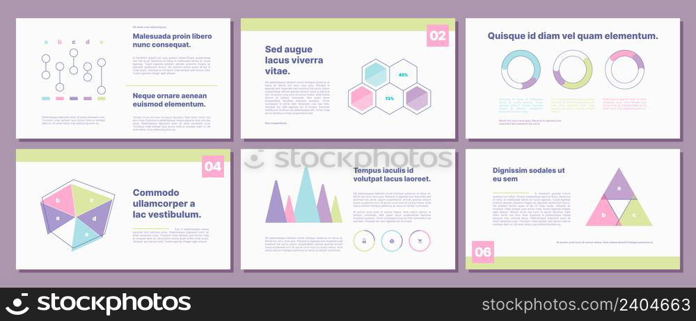 Business presentation. Investment pages layout templates marketing infographics collection reports vector presentations with place for personal text. Illustration business presentation and infographic. Business presentation. Investment pages layout templates marketing infographics collection finance reports garish vector presentations with place for personal text