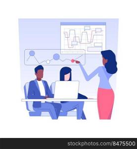 Business presentation isolated concept vector illustration. Employees listening to colleagues presentation, corporate business, office lifestyle, marketing strategies discussion vector concept.. Business presentation isolated concept vector illustration.