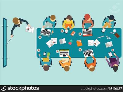 Business presentation, office, teamwork, brainstorming in flat style, conceptual vector illustration.