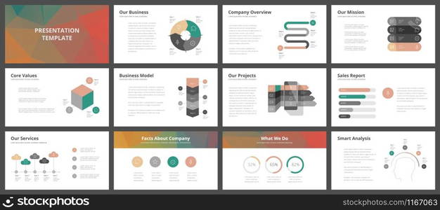 Business presentation templates. Vector infographic elements for company presentation slides, corporate annual report, marketing flyers, leaflets and brochures, banners and web design.