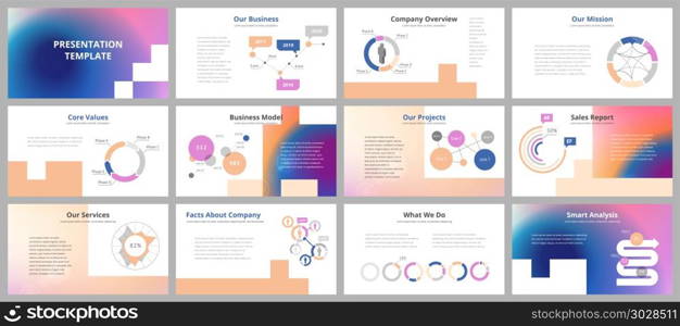 Business presentation templates. Vector infographic elements for company presentation slides, corporate annual report, marketing flyers, leaflets and brochures, banners and web design.. Business presentation templates