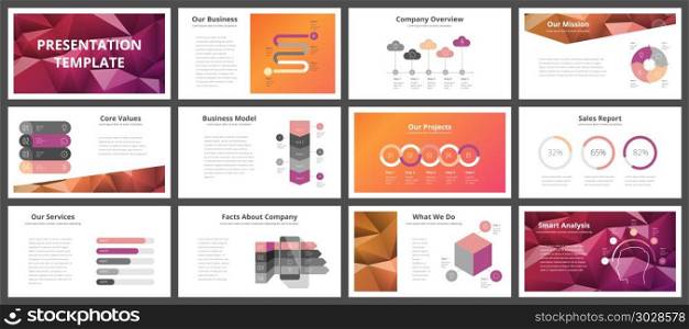 Business presentation templates. Vector infographic elements for company presentation slides, corporate annual report, marketing flyers, leaflets and brochures, banners and web design.. Business presentation templates