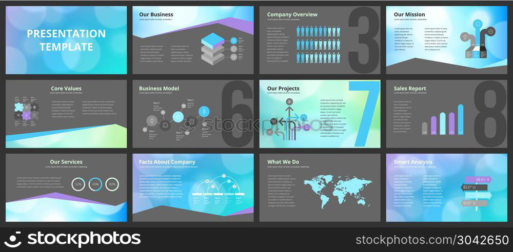 Business presentation templates. Vector infographic elements for company presentation slides, corporate annual report, marketing flyers, leaflets and brochures, banners and web design.. Business presentation templates