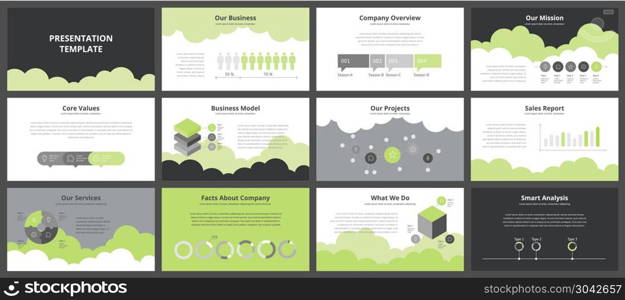 Business presentation templates. Vector infographic elements for company presentation slides, corporate annual report, marketing flyers, leaflets and brochures, banners and web design.. Business presentation templates