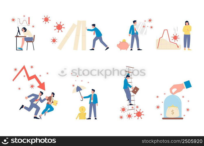 Business problems. Working stress, pandemic economic crisis and rescue. Entrepreneurs need help and finance. People tired and aggressive vector. Business pandemic stress and crisis illustration. Business problems. Working stress, pandemic economic crisis and rescue. Entrepreneurs need help and finance. People tired and aggressive, recent vector scene