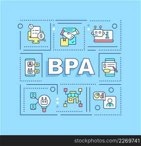 Business process automation word concepts blue banner. Autonomous operations. Infographics with icons on color background. Isolated typography. Vector illustration with text. Arial-Black font used. Business process automation word concepts blue banner