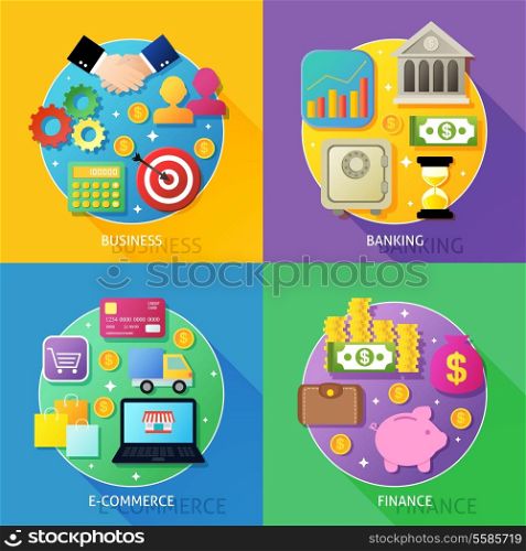 Business process concept of banking e-commerce finance icons set vector illustration