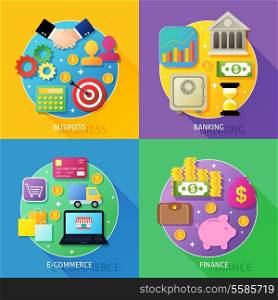 Business process concept of banking e-commerce finance icons set vector illustration