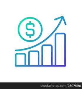 Business profit gradient linear vector icon. Company cash flow. Economic performance. Financial evaluation. Thin line color symbol. Modern style pictogram. Vector isolated outline drawing. Business profit gradient linear vector icon