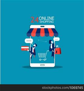 business promote shop store on Smartphone,Shopping Online concept illustrator