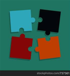 Business puzzle pieces put together on green background. Vector illustration
