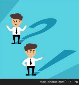 Business question and answer concept with businessmen characters vector illustration