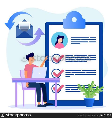 Business recruitment flat style vector illustration. Job interviews and human resource managers. Employment and labor.