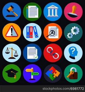 Business regulation, legal compliance and copyright vector flat icons. Law legal regulation, compliance and agreement contract illustration. Business regulation, legal compliance and copyright vector flat icons