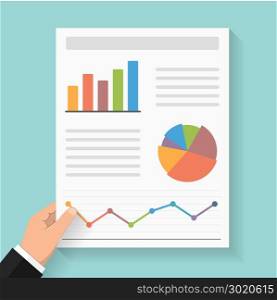 Business Report with Graphs. Hand holding business report with different graphs, vector eps10 illustration
