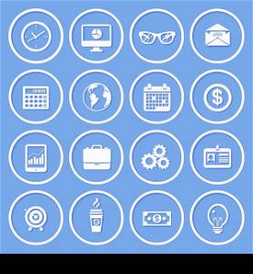 Business round paper icons set of clock computer glasses envelope vector illustration