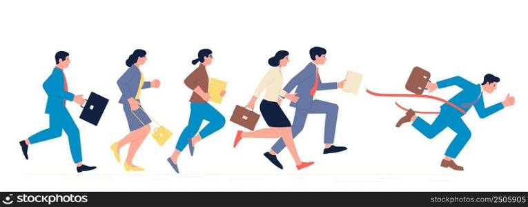 Business run competition. Corporate racing, office running to money. Managers race, runners to success in suits. Corporation team vector people characters. Illustration of businessman race competition. Business run competition. Corporate racing, office running to money. Managers race, runners to success in suits. Corporation team recent vector people characters