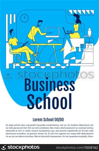 Business school course poster flat silhouette vector template. Brochure, booklet one page concept design with cartoon characters. Company personnel training flyer, leaflet with text space