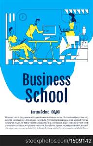 Business school course poster flat silhouette vector template. Brochure, booklet one page concept design with cartoon characters. Company personnel training flyer, leaflet with text space
