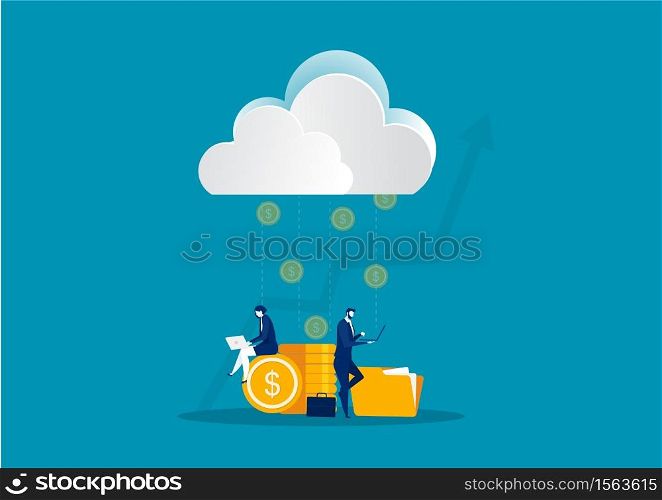 Business searching information in service internet or cloud for catch money online Concept .