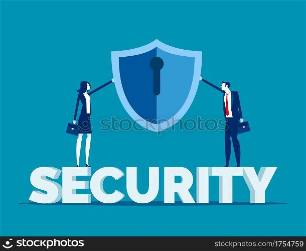 Business security. Team have shield concept.Flat business cartoon style