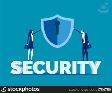 Business security. Team have shield concept.Flat business cartoon style