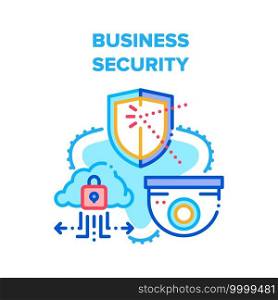 Business Security Technology Vector Icon Concept. Cctv Video Camera And Protection Data Center Information Cloud, Business Security Service And Support. Safety System Color Illustration. Business Security Technology Vector Concept Color