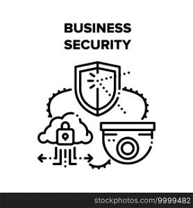 Business Security Technology Vector Icon Concept. Cctv Video Camera And Protection Data Center Information Cloud, Business Security Service And Support. Safety System Black Illustration. Business Security Technology Vector Black Illustrations