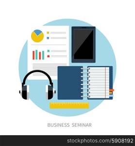 Business seminar. Online conference webinar and training on the web concept in flat style