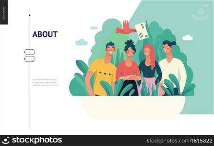 Business series, color 1 - about company, contact -modern flat vector concept illustration of a company employees posing together. Business workflow management. Creative landing page design template. Business series - about company, contact web template