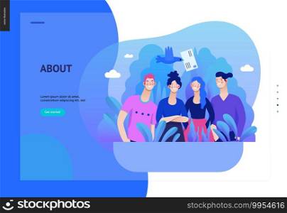 Business series, color 2- about company, contact -modern flat vector concept illustration of a company employees posing together. Business workflow management. Creative landing page design template. Business series - about company, contact web template