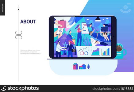 Business series, color 2- about company, office life -modern flat vector concept illustration of a company employees in workspace. Business workflow management. Creative landing page design template. Business series - about company, office life web template