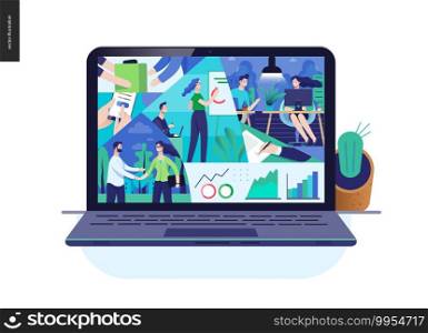 Business series, color 2- about company, office life -modern flat vector concept illustration of a company employees in workspace. Business workflow management. Creative landing page design template. Business series - about company, office life web template