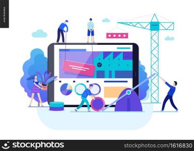 Business series, color 2-company, teamwork, collaboration -modern flat vector illustration concept of people making web page design Business workflow management. Creative landing page design template. Business series - teamwork and collaboration web template